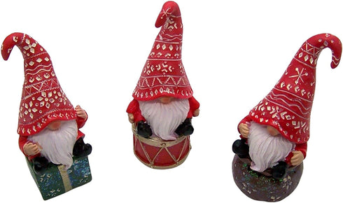 Festive Holiday Sitting Gnome Figurines, Christmas Decoration, 3 Assorted, 5 Inches