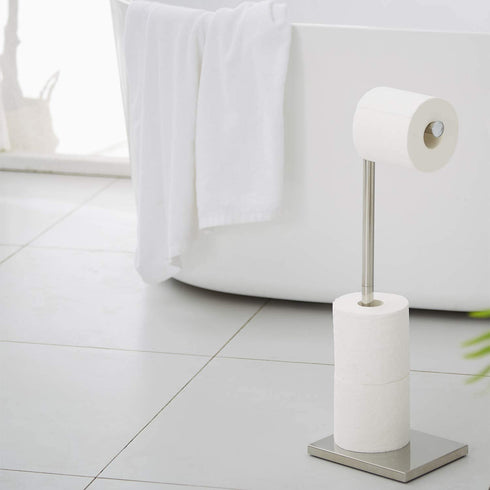 Toilet Paper Holder Stand with Reserve, Stainless Steel Tissue Roll Holder Free Standing for Bathroom