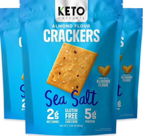 Keto Crackers low carb crackers (Sea Salt) Keto friendly snack crackers almost zero carb no sugar (3 Pack) almond flour crackers healthy snack absolutely gluten free crackers paleo snack friendly
