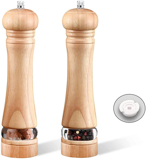 2-Piece Salt and Pepper Grinder Set, Wooden Salt and Pepper Mills with Adjustable Coarseness, Refillable Manual Pepper Mill Grinder for Home Cooks (8 inch)