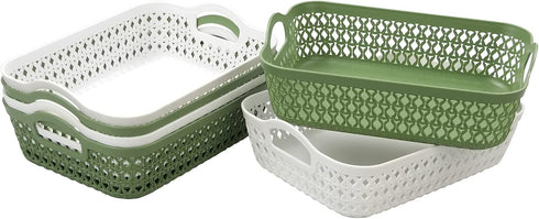Yesdate Plastic Storage Basket Tray, Desktop Basket Tray, 6 Packs (3 Green, 3 White), F