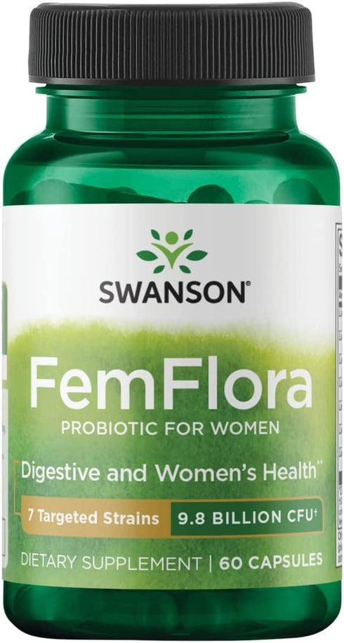 Swanson FemFlora - Feminine Probiotic Supplement Supporting Flora of The Mouth, GI Tract, and Vagina - Probiotics for Women with 9 Billion CFU Per Capsule - (60 Capsules)