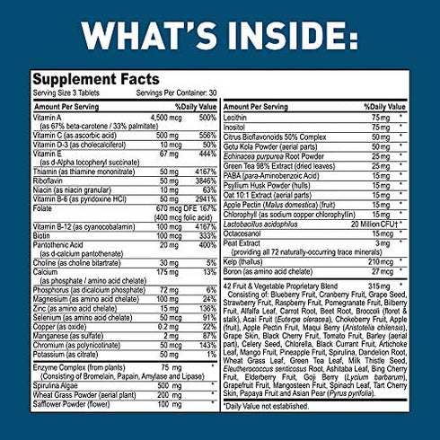 Dr. Tobias Adult Multivitamin Supplement, with 42 Fruits & Vegetables, Added Probiotics, Vegan, Non-GMO daily vitamin for women & men, Supports Energy, Metabolism & Immune System- 90 Capsules, 3 Daily
