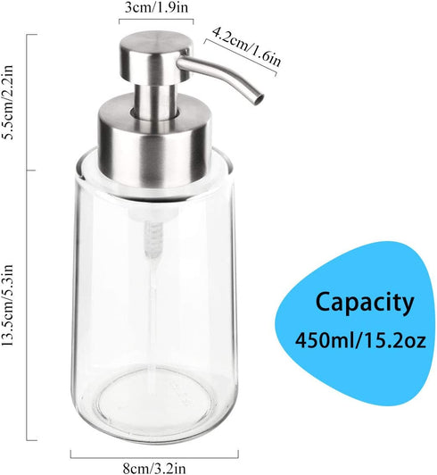 GLUBEE Glass Foaming Soap Dispenser, Thick Glass Soap Dispenser with Rust Proof Stainless Steel Pump, Clear Foam Soap Dispenser with Wide Opening for Kitchen and Bathroom?15 Oz?