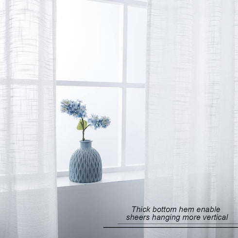 RYB HOME White Curtains for Bedroom - Linen Textured Semi Sheer Curtains Privacy for Bedroom Bathroom Kitchen Dining Office Window, 52 Wide x 45 inches Long, 2 Pcs