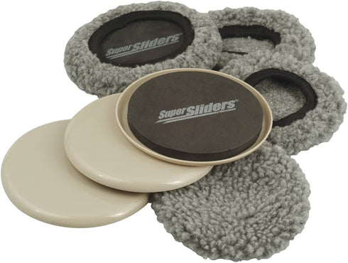 Super Sliders 5" Reusable 2-in-1 Furniture Carpet Sliders with Hardwood Socks - Slide Items Easily Without Damage Across Any Surface, Beige (4 Pieces)
