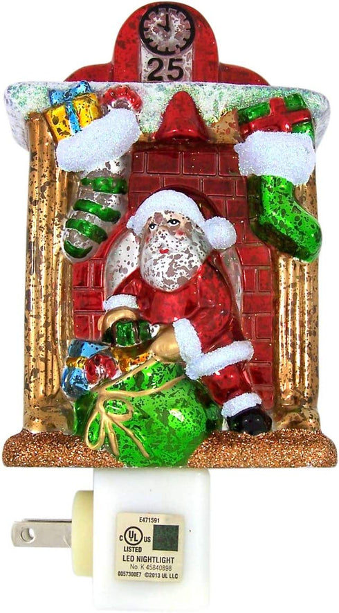 Santa Claus in a Fireplace Christmas Night Light, 6 1/2 Inch