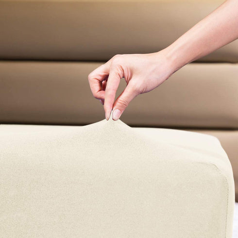 Fitted Sheet- COSMOPLUS Queen Fitted Sheet Only?No Flat Sheet or Pillow Shams?,4 Way Stretch Micro-Knit,Snug Fit,Wrinkle Free,for Standard Mattress and Air Bed Mattress from 8 Up to 14,Beige