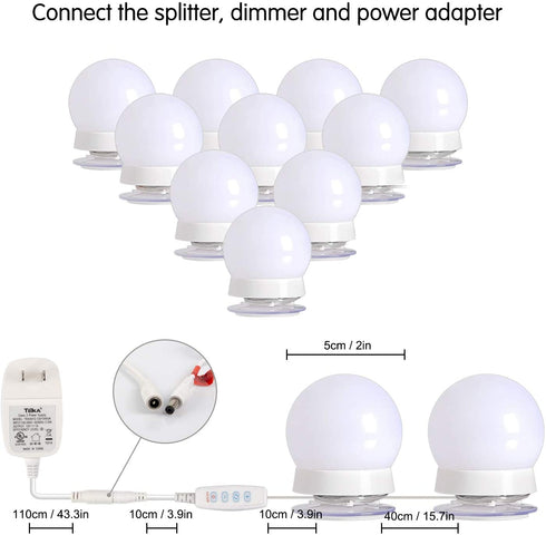 Upgraded Hollywood Style Vanity Mirror Lights Kit, 10 Dimmable Led Bulbs with 3 Color Modes, Best for Makeup Dressing Table Bathroom Dressing Room, Power Supply Plug in Lightings (Mirror Not Include)