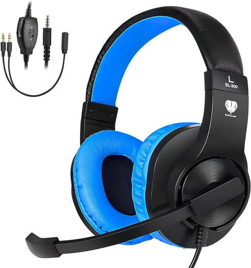 Gaming Headset for Nintendo Switch, Xbox One, PS4, DIWUER Bass Surround and Noise Cancelling 3.5mm Over Ear Headphones with Mic for Laptop PC Smartphones (Black Blue)