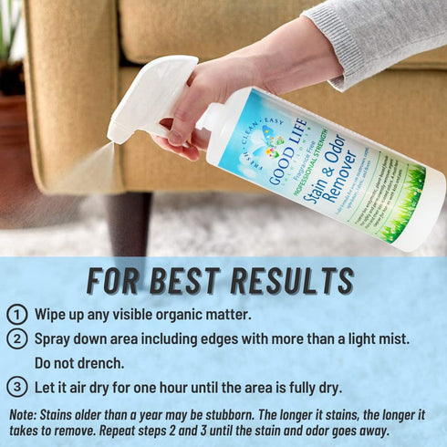 Good Life Solutions Stain and Odor Remover - Unscented, Plant Based, and Enzyme Cleaning Spray for Pet and Baby Urine on Mattress, Sofa/Couch, Carpet/Rugs, Pet Bed, Furniture/Upholstery and Most Fabric - 32 oz