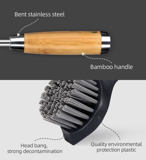 TIKKES Kitchen Dish Brush with Bamboo Handle, Scrub Brush for Pans and Pots, Bath Scrubber, Floor Cleaner, Pack of 2