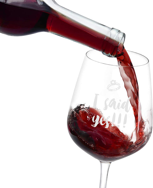 I Said Yes, That's What She Said Wine Glass and Beer Glass Set for Him Her Couples Newlyweds, Novelty Wine Gift for Engagement Proposal Valentine's Day Wedding Bridal Shower, 15Oz (Set of 2)