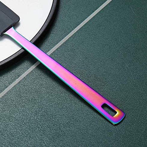 HOMQUEN Rainbow Silicone Spatulas, Stainless Steel Flexible Scrapers Baking Mixing Tool with Titanium Rainbow Plating, Rainbow Baking Tools, Heat Resistant, Dishwasher Safe