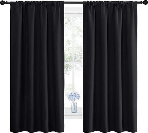 NICETOWN Black Blackout Curtain Blinds - Solid Thermal Insulated Window Treatment Blackout Drapes/Draperies for Bedroom (2 Panels, 42 inches Wide by 63 inches Long, Black)