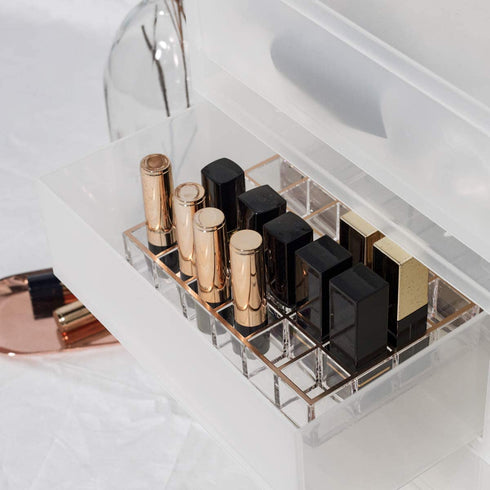 Moosy Life Moonlight Rose Gold Acrylic Lipstick Holders and Organizers, 24 Slots, ML03