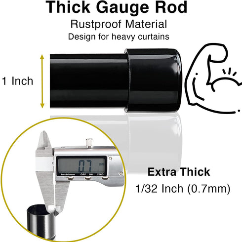 Black Curtain Rods for Windows 28 to 86 Inch - 1 Inch Small Curtain Rod with Window Treatment Hardware - Easy Instal Simple Outdoor Curtain Rod for Patio Door Bedroom