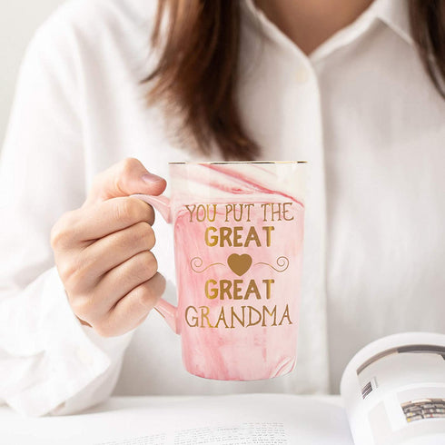 Grandma Coffee Mug You Put Grandma Mothers Day Gifts for Grandma from Granddaughter Grandson Grandma Gifts Birthday for Grandma Marble Cup Pink 14 Oz with Gift Box