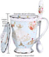 AWHOME Tea Cup and Lid and Spoon Set Royal Fine Bone China Coffee Mug 330ml Light Blue TeaCups
