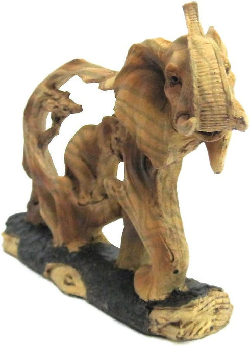Elephant and Baby Walking in The Wild Faux Wood Figurine