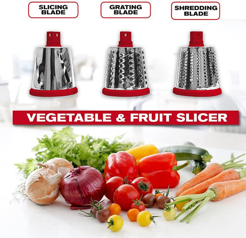Nutrislicer 3-in1 Kitchen Spinning/Rotating Mandoline Countertop Vegetable Slicer Fruits Slicer Chopper Shredder Grater with 3 Stainless Steel Drum Blades For Vegetable, Fruits, Cheese As Seen On TV