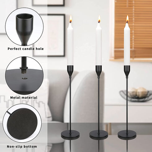 Ganydet Black Candlestick Holders Set of 3, Iron Taper Candle Holders, Decorative Candle Sticks Long Holder, 9.25 Tall Candle Holders for Table Centerpiece, Party, Wedding and Candlelight Dinner