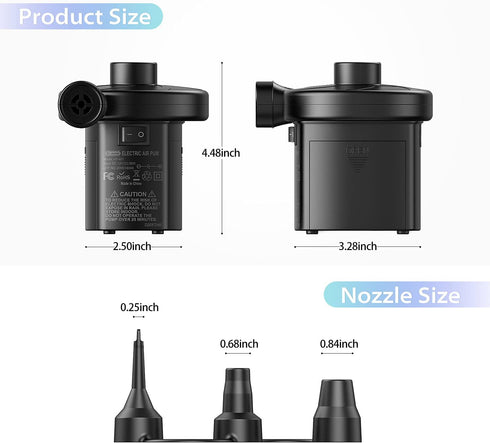 Electric Air Pump for Mattress: Battery Powered Portable Air Pump with 3-Nozzle - Dr.meter AC 110V and DC 12V Operated Quick-fill Inflator Deflator for Inflatable Pool Raft Bed Boat Swimming Rings