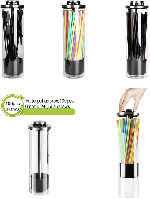 YUPHOO Glass Straw Dispenser 10.6 Inch Drinking Straw Holder Pop Up Straw Lid Organizer for Long Straws, Jumbo Straws, Bendy Straws, Chopsticks(Glass/27cm)