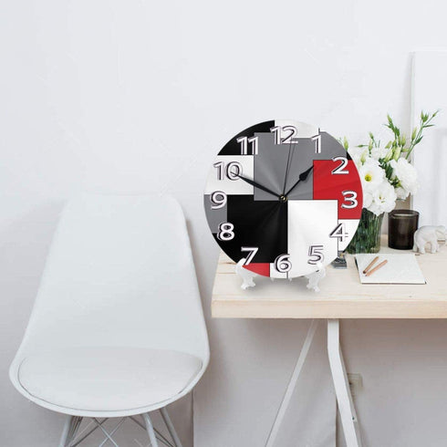 White,Grey,Black and Red Irregular Geometric Wall Clock Waterproof Decorative Clocks Durable Round Wall Clock Lightweight Clock with Roman Numeral Hands for Living Room Classroom Patio Bedroom