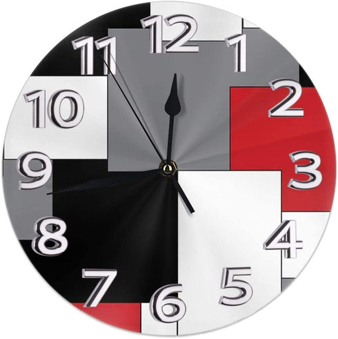 White,Grey,Black and Red Irregular Geometric Wall Clock Waterproof Decorative Clocks Durable Round Wall Clock Lightweight Clock with Roman Numeral Hands for Living Room Classroom Patio Bedroom