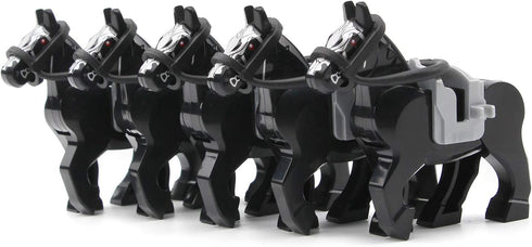 Feleph Black War Horses Set Animals Building Block Toys Ranch Farm Medieval Knight Accessories Compatible with Major Brands?5 PCS?