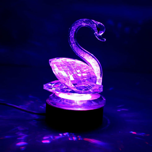 YUANHEN Crystal Swan Figurine Night Light Wood LED Light Base USB Interface 7 Colors Light Paperweight Home Decorations Collection Holiday Gifts Keepsake WCS