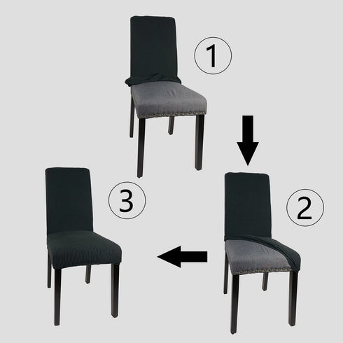 WELMATCH Black Jacquard Spandex Dining Chair Covers - 4 PCS Stretch Removable Washable Dining Chair Slipcovers (Black, 4)