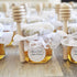 Adabocute 1.5 oz Hexagon Mini Glass Honey Jars with Wooden Dipper, Gold Lids, Gold Bee Pendants, Jutes, 20 Pack- Perfect for Baby Showers, Wedding Favors, Party Favors