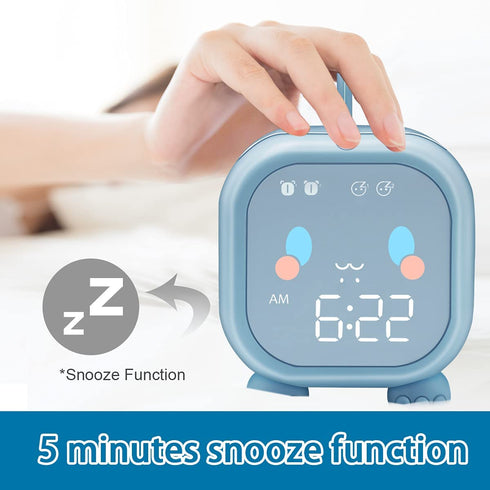 Kids Alarm Clock with Dinosaur, Digital Alarm Clock for Kids Bedroom, Cute Bedside Clock Children's Sleep Trainier, Wake Up Light and Night Light with USB for Boys Girls Birthday Gifts. (Blue)