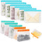 WIINXING Reusable Food Storage Bags- 12 Pack BPA FREE Stand Up and Flat Freezer Bags( 6 Large Leakproof Sandwich Bags + 6 Medium Food Grade Kids Snack Bags) Resealable Lunch Bag for Meat Fruit Veggies