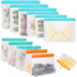 WIINXING Reusable Food Storage Bags- 12 Pack BPA FREE Stand Up and Flat Freezer Bags( 6 Large Leakproof Sandwich Bags + 6 Medium Food Grade Kids Snack Bags) Resealable Lunch Bag for Meat Fruit Veggies