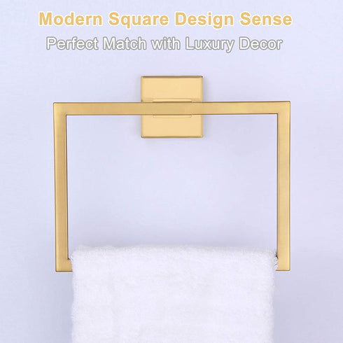 Aomasi Hand Towel Ring, SUS304 Stainless Steel Suqare Bath Towel Holder Light Luxury Style, Brushed Gold€¦
