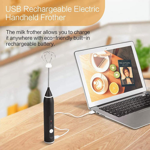 Milk Frother Handheld Frother Whisk, Electric Coffee Foam Maker Mini Blender USB Rechargeable Drink Mixer for Latte, Cappuccino, Hot Chocolate, Frappe, Matcha, Hot Chocolate