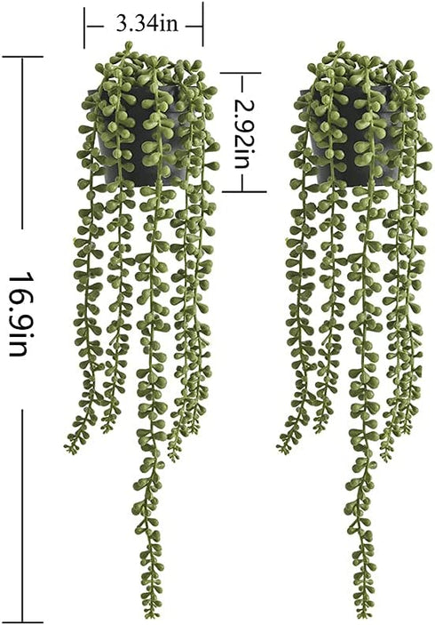 Tengda Fake Potted Succulents Plants 2Pcs Artificial Hanging Strings of Pearls Plastic Tabletop Greenery for Front Door Kitchen Bathroom Indoor d©cor (Succulent)