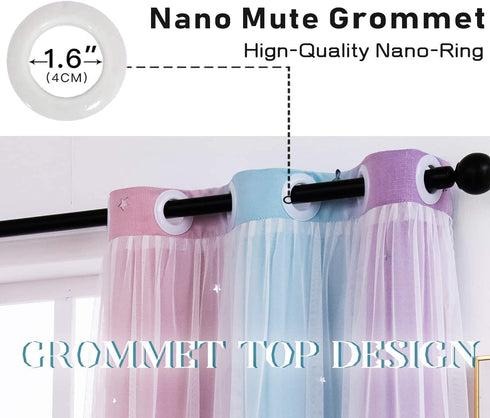 Yancorp Curtains for Girls Bedroom Kids Curtain Hollow-Out Star Window Drapes Curtain 63 inches Length Room Darkening Grommet 2 Layers (Pink Purple Green, W34 X L63)