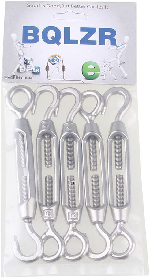 BQLZR M4 Stainless Steel 304 Hook & Eye Turnbuckle Wire Rope Tension Pack of 5