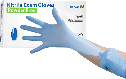 Huayuan Powder-Free Nitrile Disposable Exam Gloves, Industrial Medical Examination, Latex Free Rubber, Non-Sterile, Food Safe, Textured Fingertips, Ultra-Strong, 100 Pack, Blue Size Extra-Large