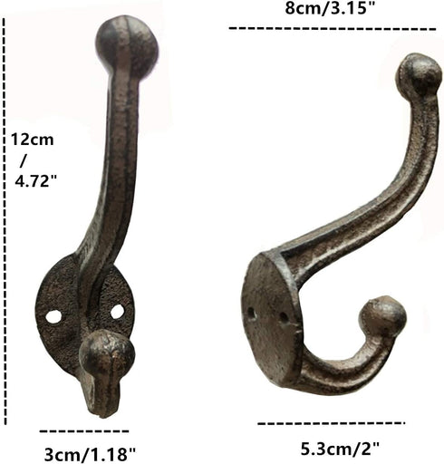Rustic Brown Cast Iron Hooks,Antique Old Shabby Chic Cast Iron Hooks, Wall Mounted Hooks (Set of 6) Ymaiss Vintage Inspired Coats, Bags, Hats, Towels,Matching Screws Included