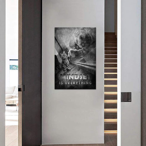 Modern Inspirational Picture Wall Art Mindset is Everything Cat and Tiger Motivational Entrepreneur Quotes Canvas Inspiring Painting Artwork Ready to Hang for Home Office Decor - 12''W x 18''H