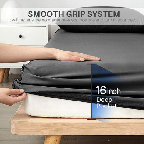 Secura Everyday Luxury Queen Bed Sheet Set 4 Piece - Soft Microfiber 1800 Thread Count 16" Deep Pocket Sheet Sets - Hypoallergenic, Wrinkle & Fade Resistant (Gray)