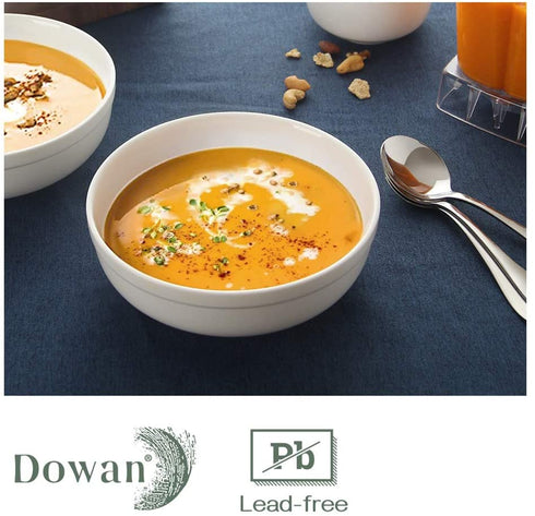 DOWAN Soup Bowls for Kitchen, 32 oz White Bowls for Cereal Salad Ramen Noodle, Porcelain Bowls with Non-slip Design, Sturdy and Easy to Hold, Set of 3, 7.25 Inch
