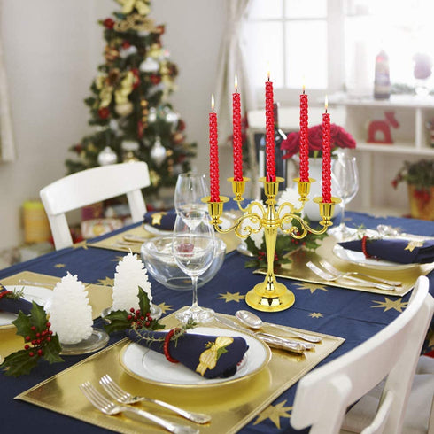 Dorlotou Metal Candelabra 5-Candle 10.1 Inch Tall Candle Holder Stick for Home Wedding Event and Party Festival,Gold