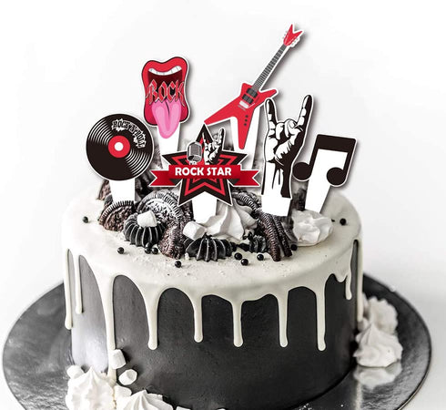 L.CLOVERBN 36Pcs Rock & Roll Musical Cupcake Topper, Guitar, Note, Disc,Hot Music Elements Cake Decoration for Rock Music Party Supplies.2 Sides