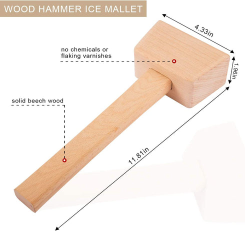 Pack of 2 Professional Lewis Bags and 1 Piece Ice Mallet Set-15.35 × 8.66 Inch Reusable Canvas Crushed Ice Bags with Wooden Mallet for Home Party Bar Kitchen Dried Ice Crushing